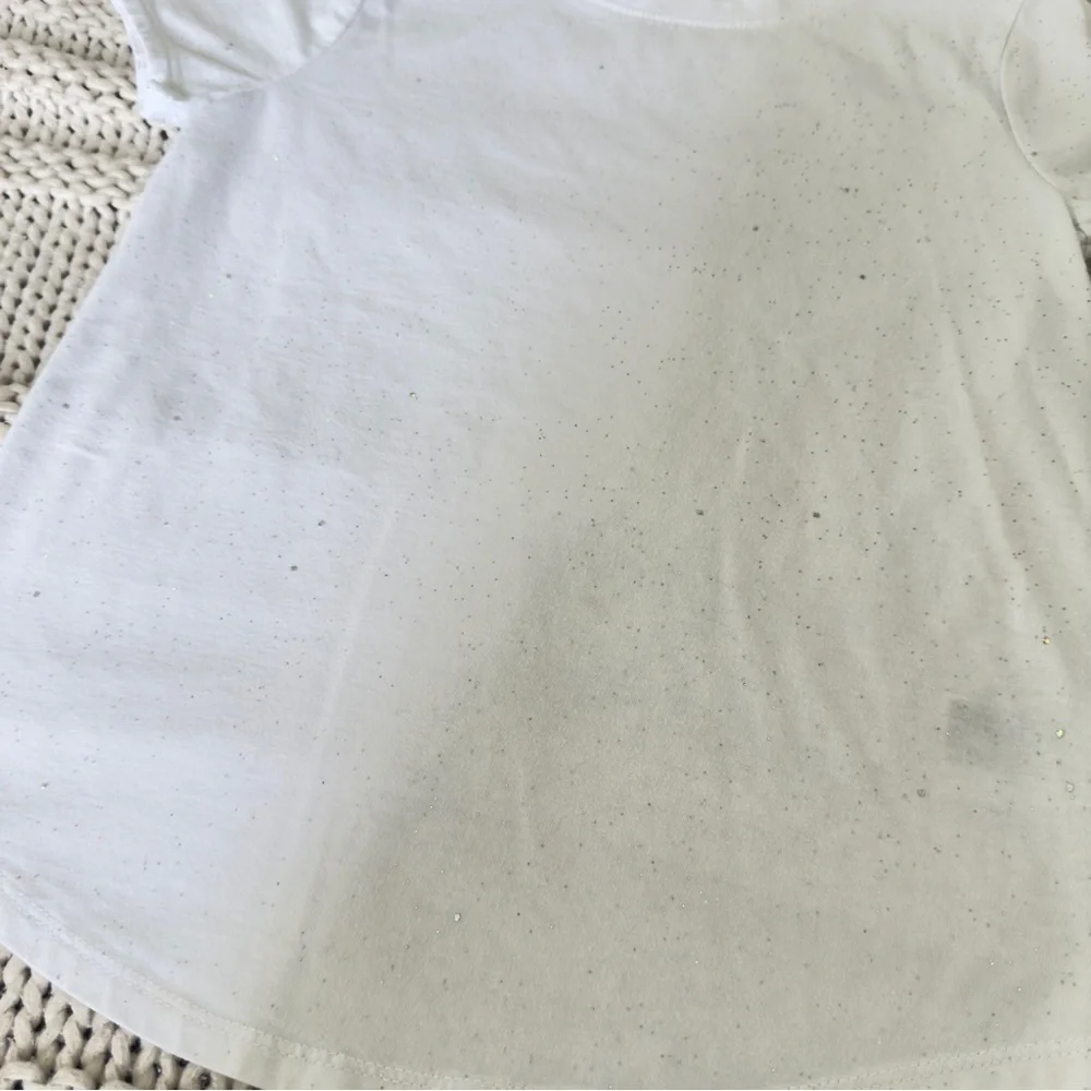 Cat & Jack Bright White Short Sleeve Glitter Girl's Tee Medium 7/8